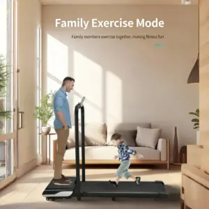 Family using P30 treadmill for home fitness, space-saving design